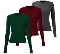 3PC Thermal Underwear Womens Womens Thermal Top Crew Neck Long Sleeve Shirts Slim Fit Ladies Plain Tops Base Layer Shirt Soft Solid Colour Underwear Ladies t Shirts v s