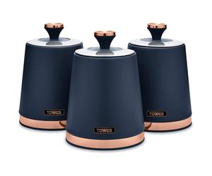 3pc Tower Cavaletto Storage Canisters Set - Midnight Blue