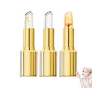 3PC Transfer Proof Colour Changing Lipstick Set, Lip Plumper with Gold Foil, Long Lasting Lipstick 24 Hours, Moisturizing Glossy Shine Gloss, Gold Crystal Lipsticks Sets for Women