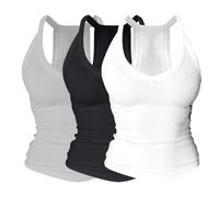 3PC Vest Tops Women Tank Top with Built in Bra Support Racerback V Neck | Multipack Spaghetti Strap Women's Vests Basic Casual Y2K Workout Gym Soft Stretch Comfort Flattering Fit for Yoga Fitness