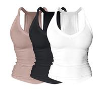 3PC Vest Tops Women Tank Top with Built in Bra Support Racerback V Neck | Multipack Spaghetti Strap Women's Vests Basic Casual Y2K Workout Gym Soft Stretch Comfort Flattering Fit for Yoga Fitness