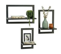 Relaxdays wall shelves, 3pc set, metal & MDF, 3 sizes, floating shelves for frames & decor, living room, hallway, black