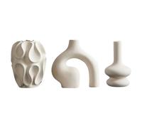 3pc White Ceramic Vase Set for Modern Room Decor Set, Nordic Boho Decor, Neutral Minimalism Style Flower Vases, for Flowers, Home Living Room, Farmhoue Aesthetic Flower Vase