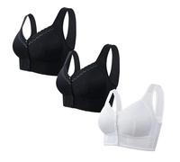 3PC Wireless Bra for Women UK Non-Wired Front Fastening Bras Comfort Bra Plus Size Everyday Bra Wide Straps Wire Free Underwear