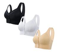 3PC Wireless Bra for Women UK Non-Wired Front Fastening Bras Comfort Bra Plus Size Everyday Bra Wide Straps Wire Free Underwear