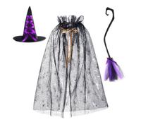 3PC Witch Halloween Costume Cape Black Spider Web for Women Adult Cloak