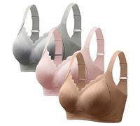 3pc Womens Bras Non Wired Plain Stretch Seamless Bra Lightly Comfort Push Up Yoga Bra Breathable Outdoor Sports Running Brassiere Full Figure Zero Feel Sleep Underwear Lingerie Multipack All Season