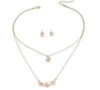 3PC Women's Fashion Simplicity Multi layered Five Leaf Flower Pearl Necklace Earring Set Wedding Banquet Party Festival Gift