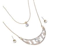 3PC Women's Fashion Simplicity Multi layered Love Crescent Necklace Earrings Jewelry Set Wedding Banquet Party Holiday