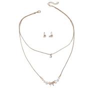 3PC women's fashionable and minimalist multi layer pearl bow necklace earrings jewelry set wedding banquet party Holidays