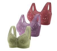 3PC Women's Front Side Buckle Lace Edge Without Steel Ring Movement Seamless Gathering Adjustment Yoga Sleep Large Bra One Strap Sports Bras for Women