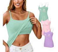 3PC Womens Tank Tops with Built in Bra UK Spaghetti Straps Workout Gym Tops Camisoles Vests with Shelf Bra Adjustable Strap Yoga Shirt Cotton Sleeveless Basic Undershirt Cami(3PC-36-Green,XL)