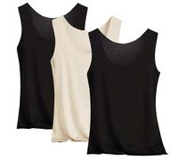 3PC Women's Thermal Cotton Tank Top - Fleece-Lined Cami Shirt, Sleeveless Camisole, Base Layer Essential, Seamless Warm Vest with Scoop Neck(1C-Black, XXXXL)