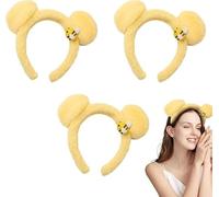 3Pc Yellow Bear Ears Plush Hairband | Cartoon Bear Ear Hair Hoop | Cute Bears Ear Stuffed Headband with Bee | Soft Animal Head Wear Hair Hoop Costume Accessories for Kids & Adults