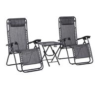 Outsunny 3pc Zero Gravity Chair and Table Set w/ Cup Holders - Light Grey, Grey