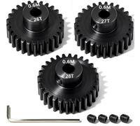 3Pcs 0.6M Hardened Steel Pinion Gears 3.175mm 26T 27T 28T for 1/10 RC | 0.6Mod 1/8-Inch Shaft Motor Pinion Gears with M4 Screws & Hex Key for Arrma HPI Kyosho Losi Axial Traxxas Tamiya 1/10 RC Car