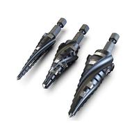 3pcs 1/4"-1-3/4" 1/8"-1-1/2" 3/16"-7/8"M35 Cobalt HSS Step Drill Bit 4 Spiral Flute Impact Unibit Stepped Drill Wear-Resistant Tiain Coated 1/4" Shank(OR01)