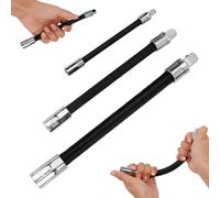 3pcs 1/4" 3/8" 1/2" Flexible Socket Extension Bar Set for Tight Places | Universal Connecting Rod for Impact Wrench Ratchet Drill Bit Adapter, Flex Extender Fit Auto Repair Cabinet Installation