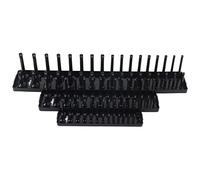 3PCS 1/4in 3/8in 1/2in Socket Holder Organizer Set, Black ABS Plastic Tool Storage Rack, Multifunctional Socket Tray with Clearly Marked Measurements, for Auto Repairing Tool Organ