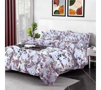 3PCS 100% Egyptian Cotton Printed Duvet Cover Set with Fitted Sheet and 1 Pillowcases - 400 Thread Count King Size Duvet Cover Reversible Floral Bedding Set (Mauve Leaf, Single)