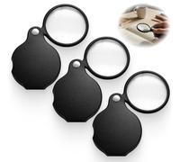 3PCS 10X pocket Magnifying Glass, Black Mini Portable Handheld Folding Eye Loupe Pocket Magnifier, 50mm and 60mm Lens, with Rotating Protective Covers for Reading, Inspection, Stamps and Detail Work