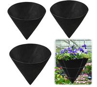 3PCS 12 Inch Cone Shaped Planter Basket Liners Fabric Hanging Plant Liners Non-Woven Planter Liners Black Felt Liners Replacement Inserts for Flower Hanging Baskets Outdoor Plants - Avoid Bird Nesting