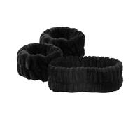 3Pcs 12Colors Flannel Face Wash Head Hand Bands Set Non-Slip Absorbent Unisex Makeup Facial Spa Yoga Hair Wrist Holder(Black)