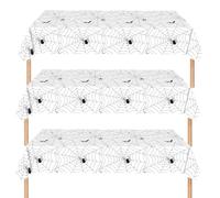 3Pcs 137*274cm Halloween Spider Web White Tablecloth Decorations for Halloween,Disposable Party Table Cloth Party Table Covers Dining Tablecover for Indoor or Outdoor Birthday,Halloween Picnic Party