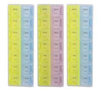 3pcs 14 Grid Double Row Portable Medicine Box Blue Pp