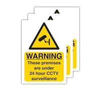 3PCS 148MM X 210MM CCTV Sign Self Adhesive Waterproof Vinyl Stickers, Warning These premises are under 24 hour CCTV Surveillance Signage