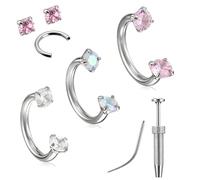 3PCS 16G Horseshoe Nose Ring, Stainless Steel Double Gem Nose Ring Hoop, Anti-sensitive Horse Shoe Noses Rings with Piercing Taper for Nasal Septum Nasal Alar Tragus Auricle Ear Cartilage Lips