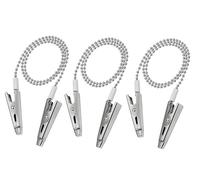 3PCS 18.9 Inch Silver Napkin Chain with Clips, Double Head Metal Bead Serviette Chain, Non-Slip Bib Holder Clips for Elderly Adult Dental Dining Outings