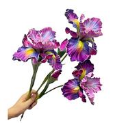 3pcs 18"Artificial Iris Flower PU Flower Heads,Real Touch Artificial Flowers Bulk Bouquet Fake Outdoor Cemetery Flower Arrangements and Wedding Holding Flowers,Dining Table Centerpieces (Purple)