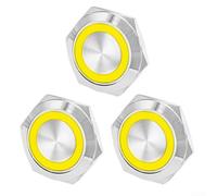 3pcs 19mm LED Momentary Push Button Switch 12V 24V, Waterproof Metal Self Reset Short Travel Switch with Wire for Automotive Motorcycle Industrial Equipment(Yellow)