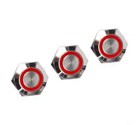 3pcs 19mm LED Momentary Push Button Switch 12V 24V, Waterproof Metal Self Reset Short Travel Switch with Wire for Automotive Motorcycle Industrial Equipment(Red)