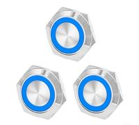 3pcs 19mm LED Momentary Push Button Switch 12V 24V, Waterproof Metal Self Reset Short Travel Switch with Wire for Automotive Motorcycle Industrial Equipment(Blue)