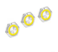 3Pcs 19Mm Metal Push Button Switch With LED Light, Momentary Self Reset Waterproof Design, Pre-Wired For 12V/24V Automotive, Industrial And Outdoor Electrical Projects (Yellow)