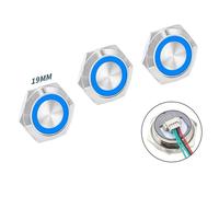 3Pcs 19mm Push Button Switch with Led Light for 12V 24V Systems, Momentary Waterproof Metal Switch for Automotive and Industrial Use