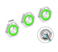 3Pcs 19mm Push Button Switch with Led Light for 12V 24V Systems, Momentary Waterproof Metal Switch for Automotive and Industrial Use