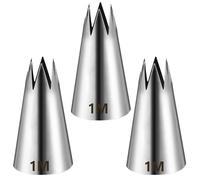 3PCS 1M Piping Tips Icing, Silver Open Star Tips for Cake Decorating, Seamless Piping Nozzles