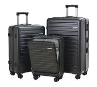 3Pcs (20/24/28) Luggage Set Lightweight HardShell Suitcase with Wheel Black | Only 20" with Front Pocket 21.65*15.35*7.87" Fits Overhead Cabin, 24" 28" Checked Luggage, YKK Zipper, TSA Lock