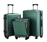 3Pcs (20/24/28) Luggage Set Lightweight HardShell Suitcase with Wheel Green | Only 20" with Front Pocket 21.65*15.35*7.87" Fits Overhead Cabin, 24" 28" Checked Luggage, YKK Zipper, TSA Lock