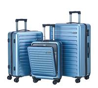 3Pcs (20/24/28) Luggage Set Lightweight HardShell Suitcase with Wheels Blue | Only 20" with Front Pocket 21.65*15.35*7.87" Fits Overhead Cabin, 24" 28" Checked Luggage, YKK Zipper, TSA Lock