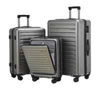 3Pcs (20/24/28) Luggage Set Lightweight HardShell Suitcase with Wheels Grey | Only 20" with Front Pocket 21.65*15.35*7.87" Fits Overhead Cabin, 24" 28" Checked Luggage, YKK Zipper, TSA Lock