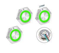 3Pcs 22mm Push Button Switch with Led Light, 12V 24V Momentary Waterproof Metal Switch for Automotive and Industrial Applications