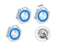 3Pcs 22mm Push Button Switch with Led Light, 12V 24V Momentary Waterproof Metal Switch for Automotive and Industrial Applications
