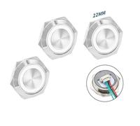 3Pcs 22mm Push Button Switch with Led Light, 12V 24V Momentary Waterproof Metal Switch for Automotive and Industrial Use