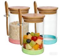 3pcs 23oz/680ml Glass Jars with Spoons and Bamboo Lids Borosilicate Glass Overnight Oats Jar - Airtight Overnight Oats Container with Lid and Spoon for Spices, Coffee Bean, Sugar, Food Storage