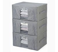 3Pcs 24L Storage Bags Boxes Organiser - Foldable Clothes Storage Bags with Lid , Clear Window & Reinforced Handle Under Bed Closet Wardrobe Box Moving Bag for Towel Duvet Sweater Bedding, Gray