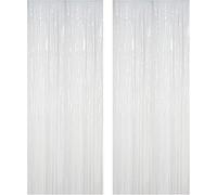 3pcs 2M X 1M Metallic Tinsel Curtains Aluminum Foil Flow Silk Curtain Background Streamer Birthday Party Wedding Holiday Decoration (White)
